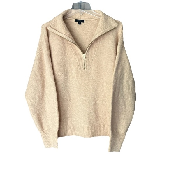 J. Crew Tan Half Zip Merino Wool Alpaca Blend Sweater Women’s Boxy Stretchy XL - Picture 1 of 9